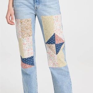 Levi's Light Blue Patchwork Straight Leg Jeans